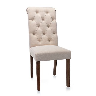 COLAMY Modern Tufted Armless Dining Chair with Solid Wood Legs, Beige (2 Pack)