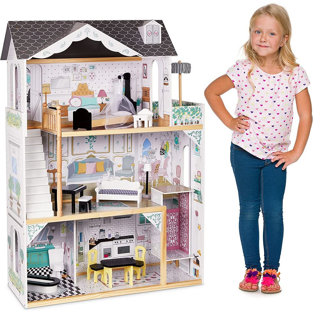 Lil Jumbl 3-Floor Wooden Dollhouse with Elevator and 16-Piece