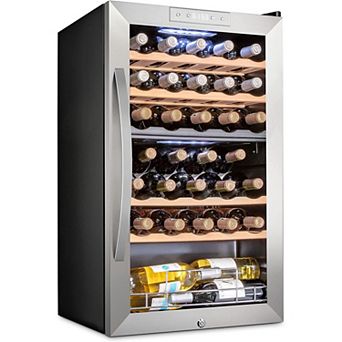 Schmécké Wine Fridge, 33 Bottle Dual Zone Wine Cooler, Freestanding Wine Refrigerator