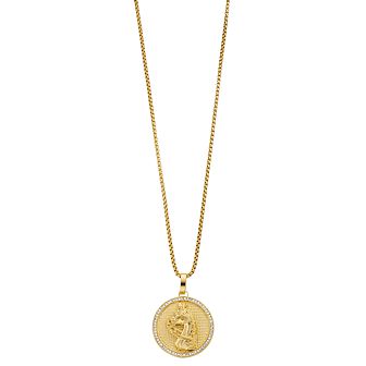 DESTINY FOR MEN Men's Gold Tone Ion-Plated Stainless Steel Horse Head Crystal Accent Medallion Pendant Necklace