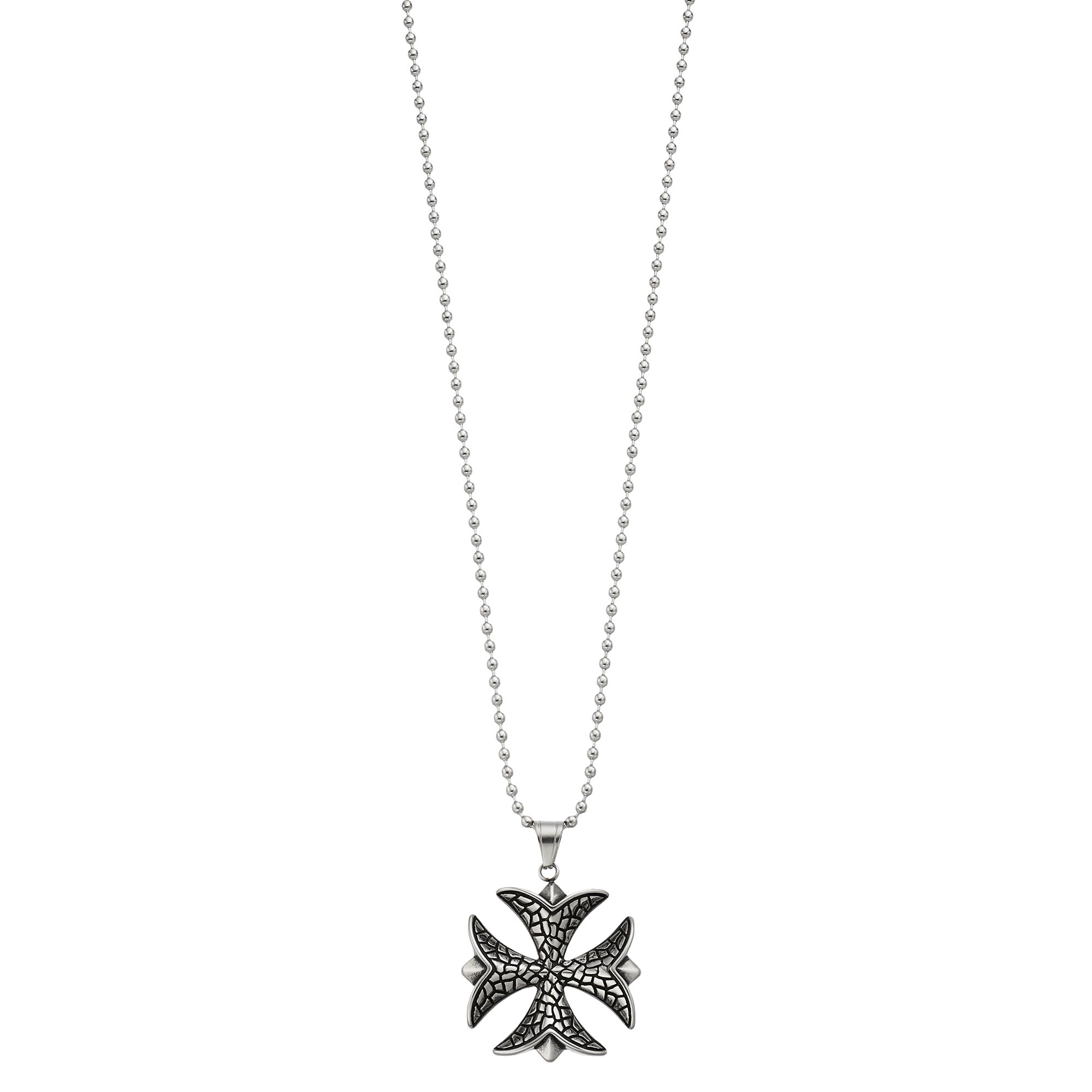Mens Oxidized Stainless Steel Cross Pendant Necklace, Size: 24