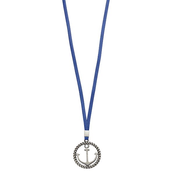 Men's Stainless Steel & Blue Cord Anchor Pendant Necklace