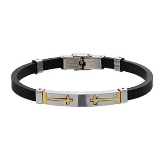 DESTINY FOR MEN Men's Two-Tone Ion-Plated Stainless Steel Cross & Black Rubber Bracelet