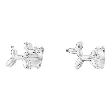 PRIMROSE Sterling Silver Polished 3D Balloon Dog Stud Earrings