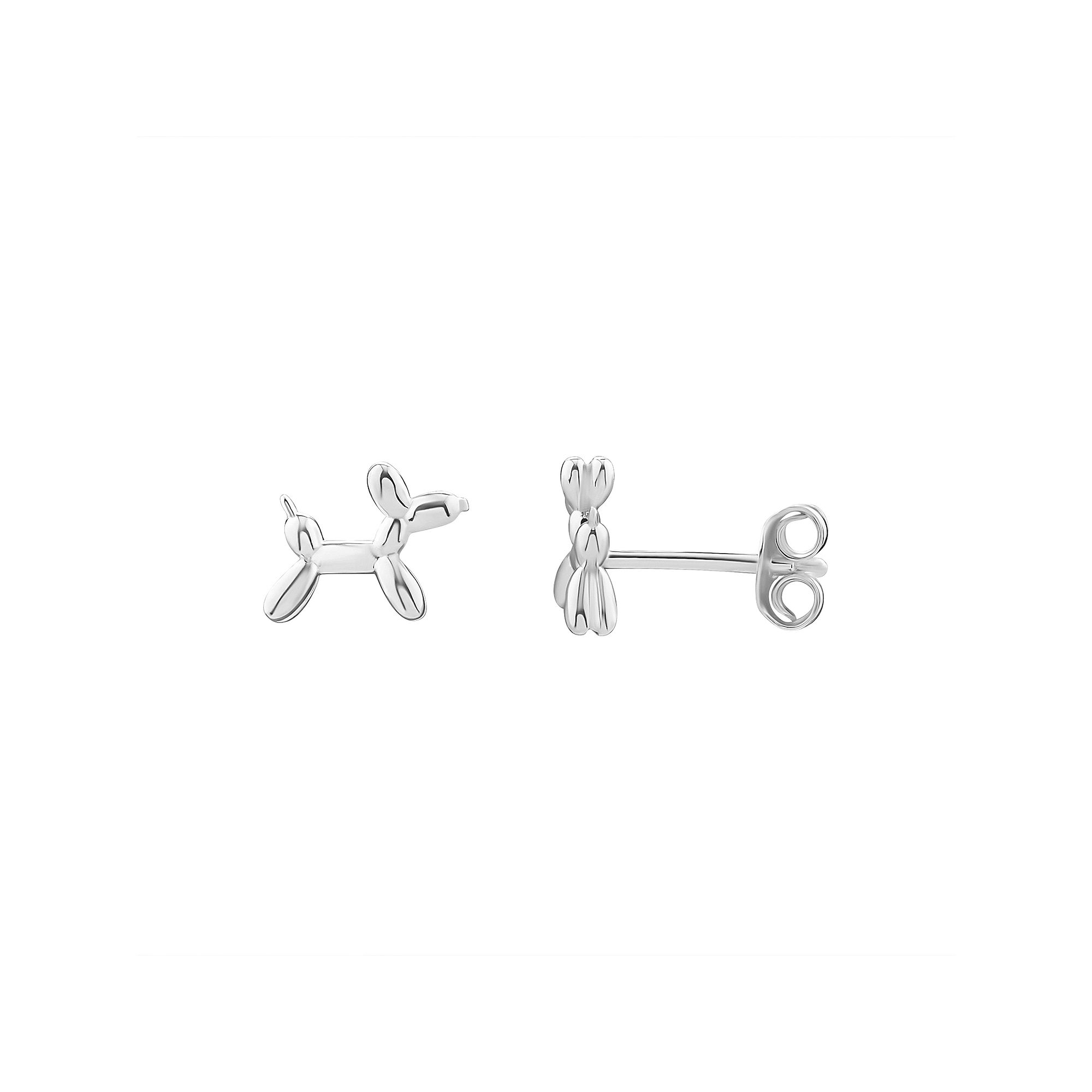 PRIMROSE Sterling Silver Polished 3D Balloon Dog Stud Earrings, Womens