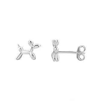 PRIMROSE Sterling Silver Polished 3D Balloon Dog Stud Earrings
