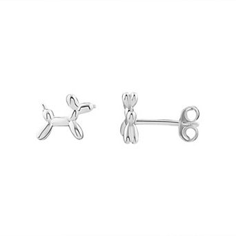 PRIMROSE Sterling Silver Polished 3D Balloon Dog Stud Earrings