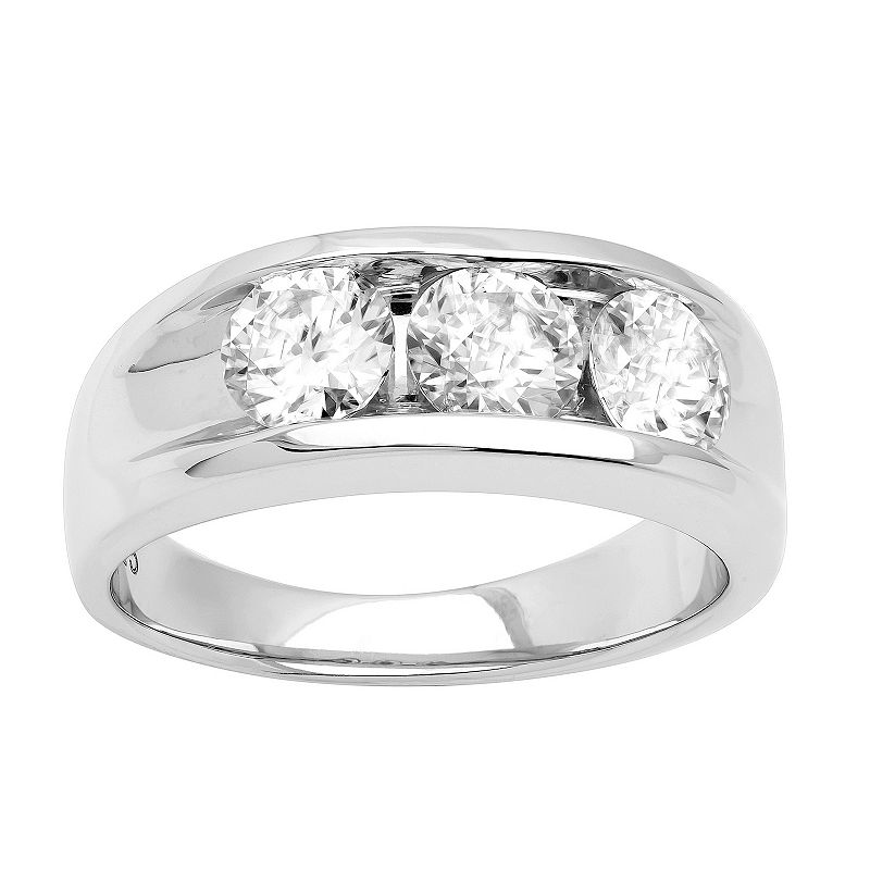 Mens AXL Sterling Silver Lab-Created Moissanite Three-Stone Ring, Size: 12