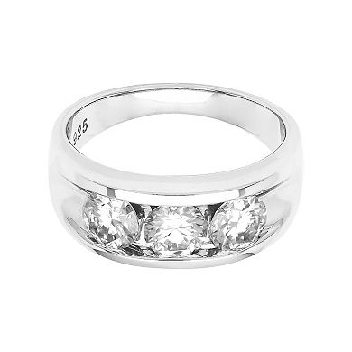 Men's AXL Sterling Silver Lab-Created Moissanite Three-Stone Ring