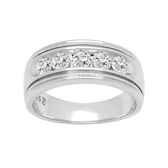 Men's AXL Sterling Silver Lab-Created Moissanite 5-Stone Ring
