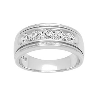 Men's AXL Sterling Silver Lab-Created Moissanite 5-Stone Ring