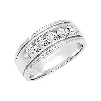 Men's AXL Sterling Silver Lab-Created Moissanite 5-Stone Ring