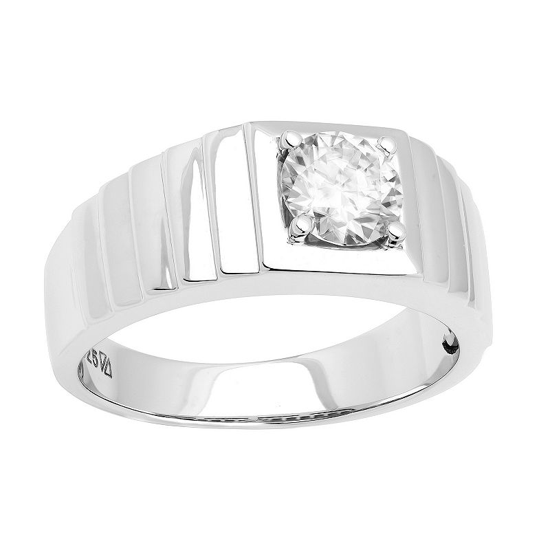 Mens AXL Sterling Silver Lab-Created Moissanite Solitaire Ring, Size: 9, W