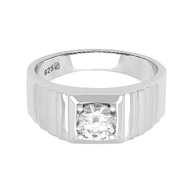 Men's AXL Sterling Silver Lab-Created Moissanite Solitaire Ring