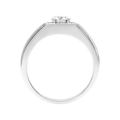 Men's AXL Sterling Silver Lab-Created Moissanite Halo Ring