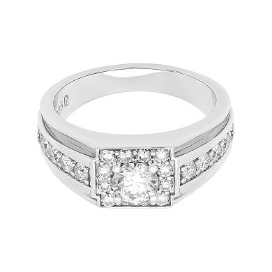 Men's AXL Sterling Silver Lab-Created Moissanite Halo Ring