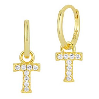 Sunkissed Sterling Cubic Zirconia 14k Gold Plated Initial Drop Earrings