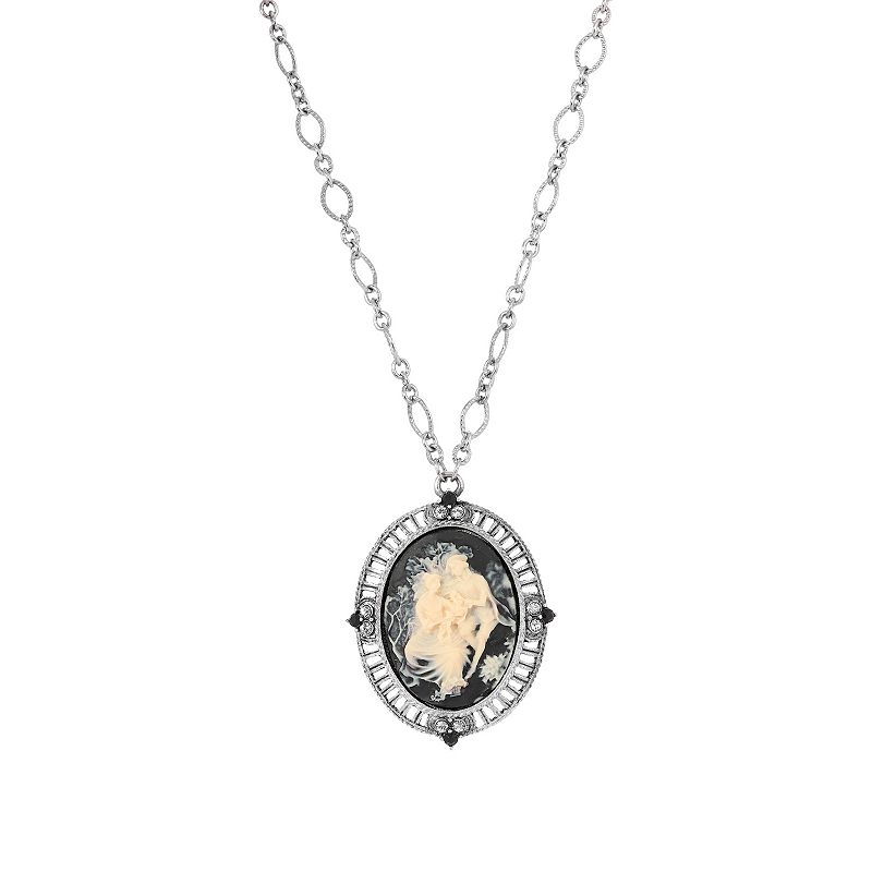 76775246 1928 Silver Tone Cameo And Stone Necklace, Womens, sku 76775246