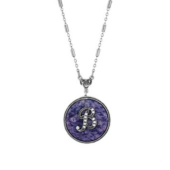 1928 Silver Tone Round Initial Pendant Necklace