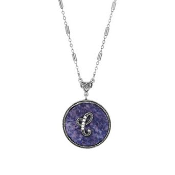 1928 Silver Tone Round Initial Pendant Necklace