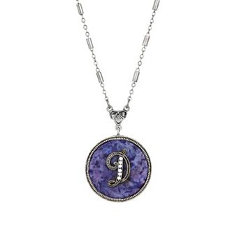 1928 Silver Tone Round Initial Pendant Necklace