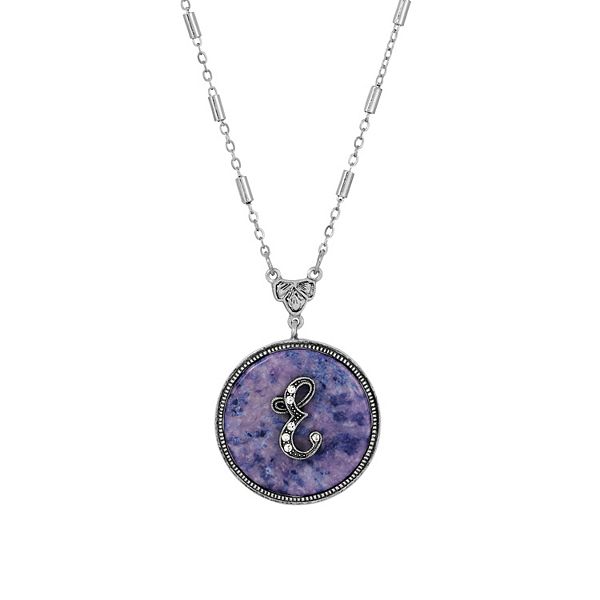 1928 Silver Tone Round Initial Pendant Necklace