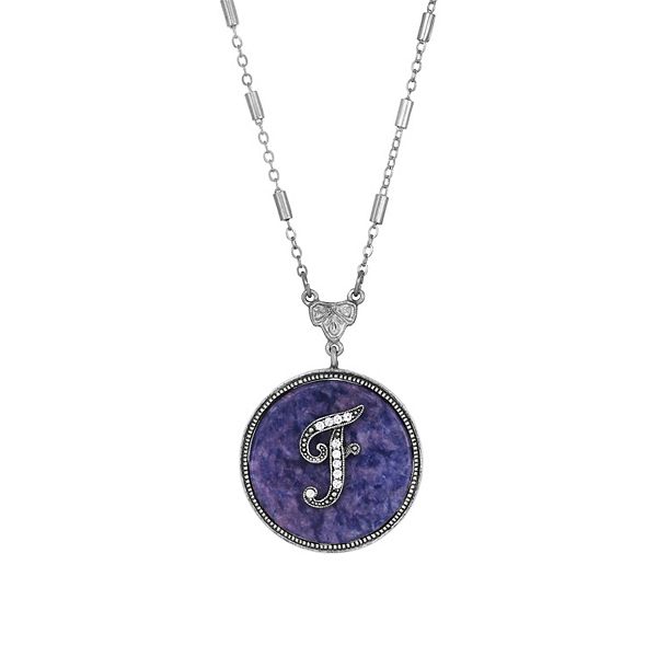 1928 Silver Tone Round Initial Pendant Necklace