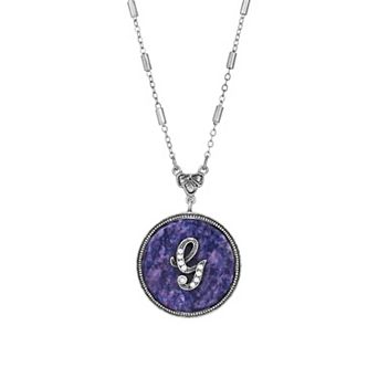 1928 Silver Tone Round Initial Pendant Necklace