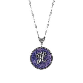 1928 Silver Tone Round Initial Pendant Necklace