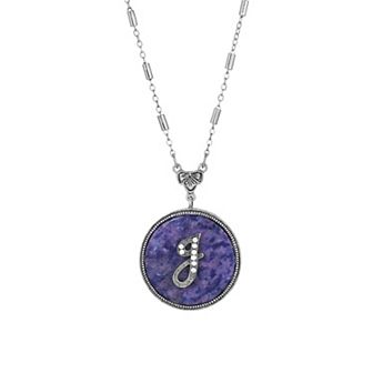 1928 Silver Tone Round Initial Pendant Necklace