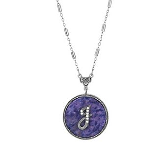 1928 Silver Tone Round Initial Pendant Necklace