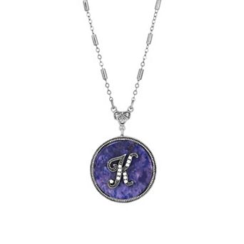 1928 Silver Tone Round Initial Pendant Necklace