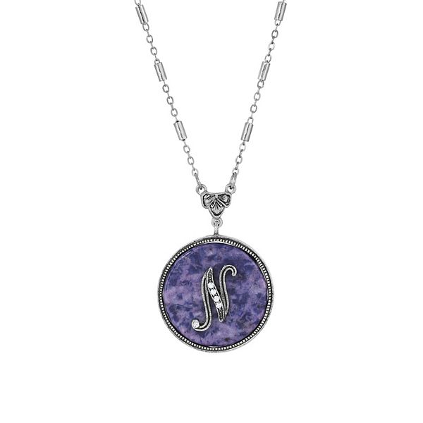 1928 Silver Tone Round Initial Pendant Necklace