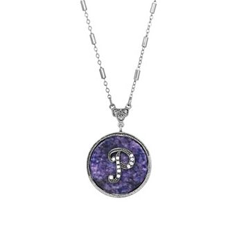 1928 Silver Tone Round Initial Pendant Necklace