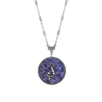 1928 Silver Tone Round Initial Pendant Necklace