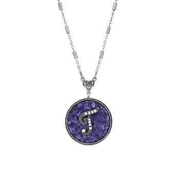 1928 Silver Tone Round Initial Pendant Necklace