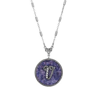1928 Silver Tone Round Initial Pendant Necklace