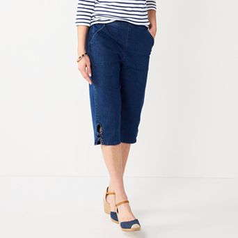 Women's Croft & Barrow® Lattice-Hem Pull-On Mid-Rise Skimmer Jeans