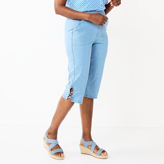 Women's Croft & Barrow® Lattice-Hem Pull-On Mid-Rise Skimmer Jeans