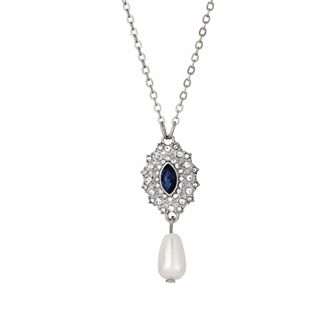 1928 Silver Tone Simulated Pearl Drop Necklace