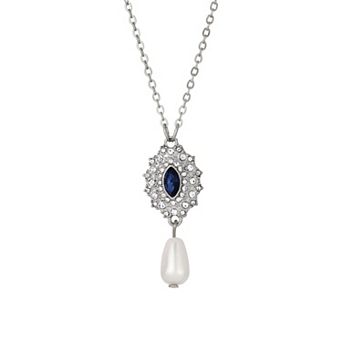 1928 Silver Tone Simulated Pearl Drop Necklace