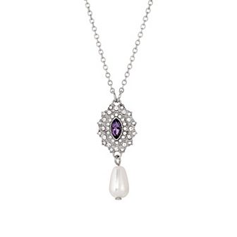 1928 Silver Tone Simulated Pearl Drop Necklace