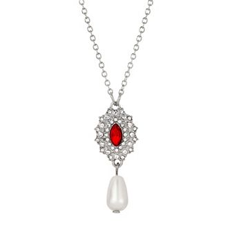1928 Silver Tone Simulated Pearl Drop Necklace