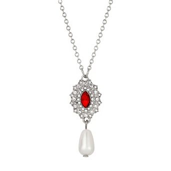 1928 Silver Tone Simulated Pearl Drop Necklace