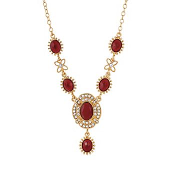 1928 Gold Tone Simulated Crystal Necklace