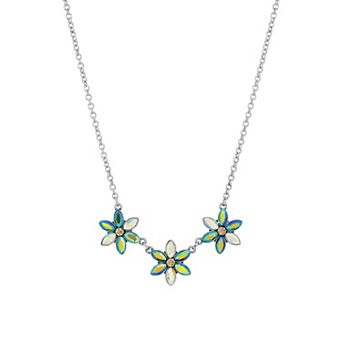 1928 Silver Tone Multi Color Flower Necklace