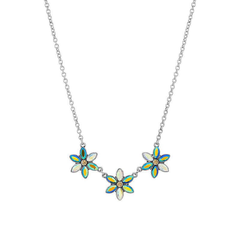 1928 Silver Tone Multi Color Flower Necklace, Womens