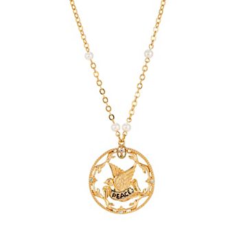 1928 Gold Tone Peace Pendant Necklace