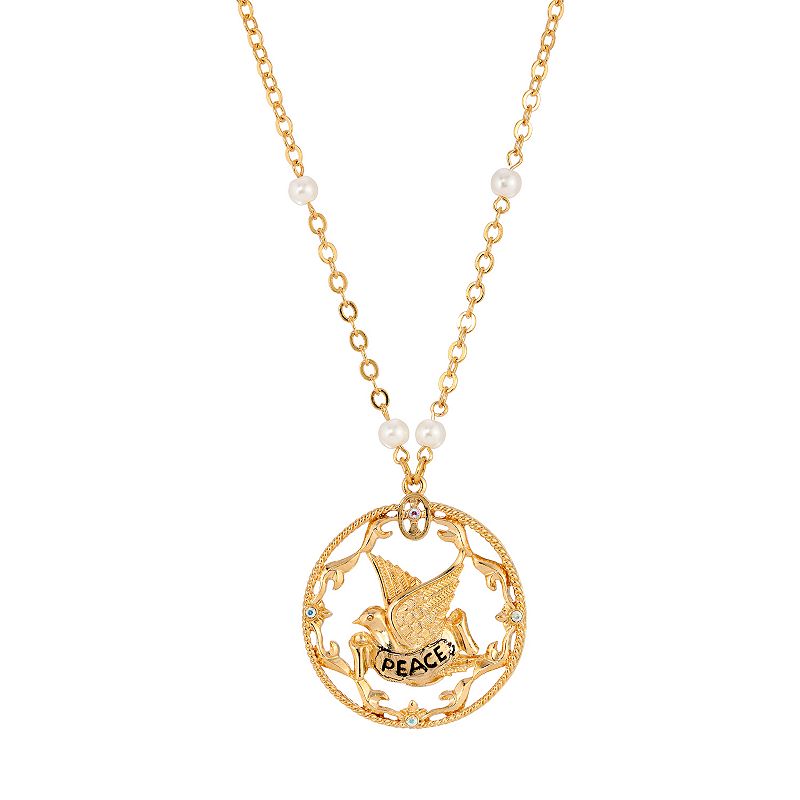 1928 Gold Tone Peace Pendant Necklace, Womens, White