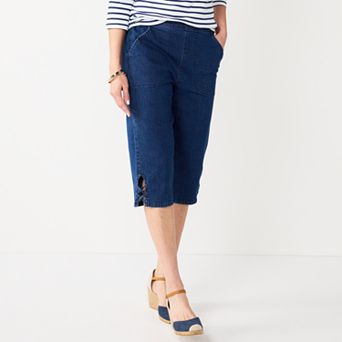 Petite Croft & Barrow® Lattice Hem Pull On Skimmer Jeans